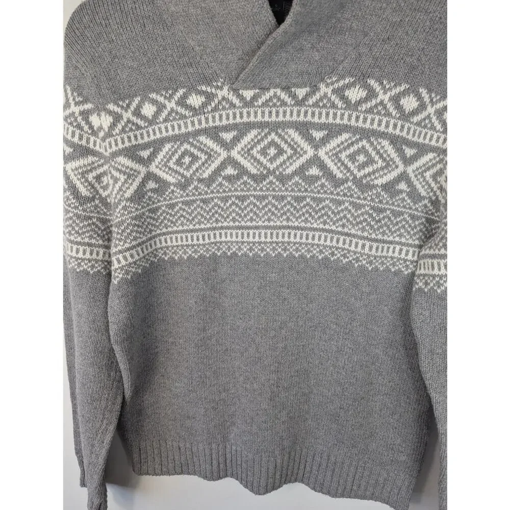 Banana Republic Men's Cotton Wool Blend Fair Isle Shawl Collar Sweater